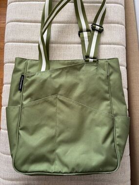 Maggiemather Olive Green Canvas tennis bag with Adjustable Striped Strap